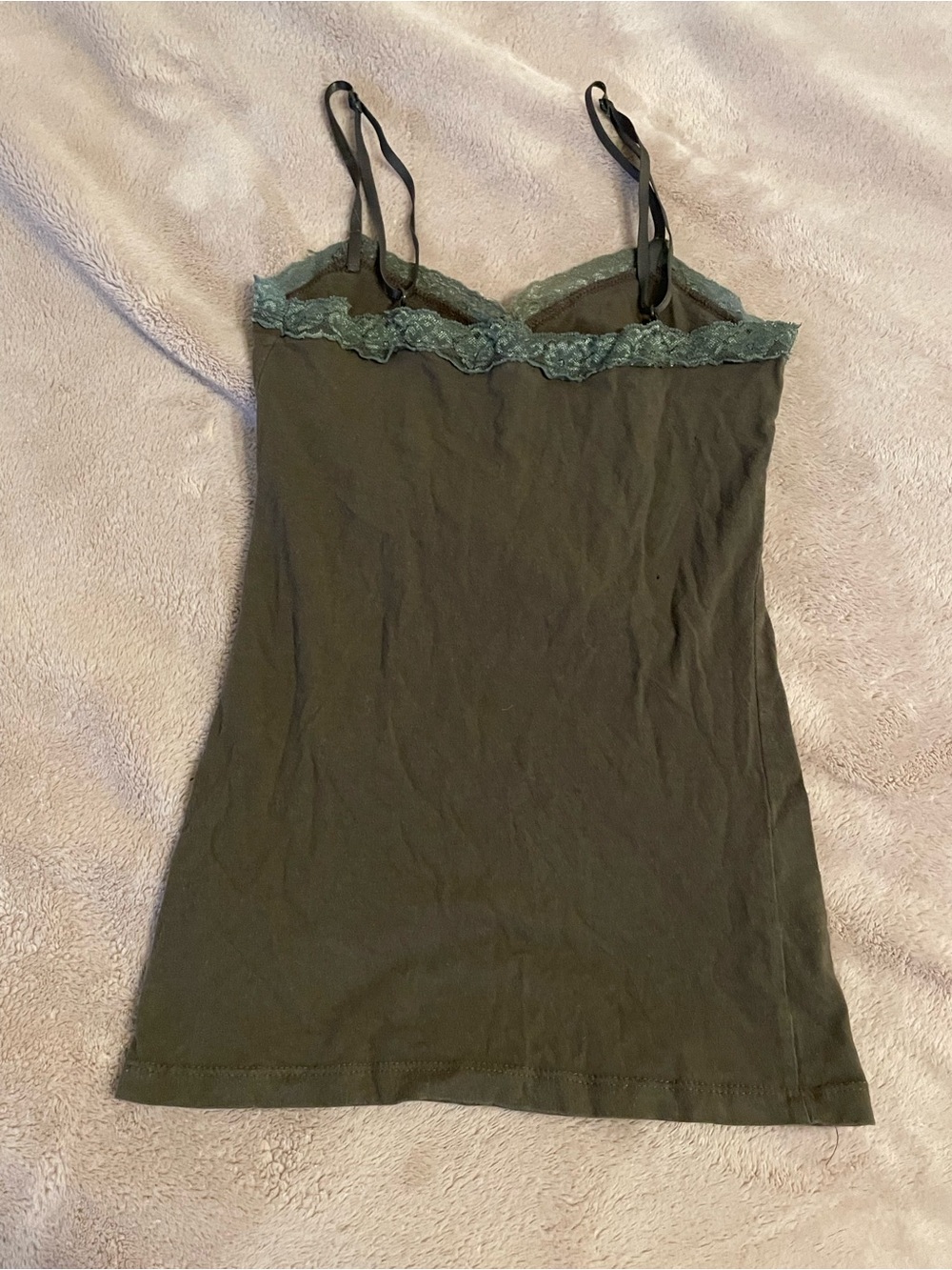 Y2k Olive Green Lace-Trim Cami Tank Top - Picture 4 of 6
